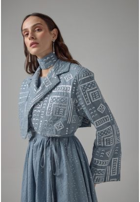 Long Sleeve Mirror Embroidered Cropped Jacket