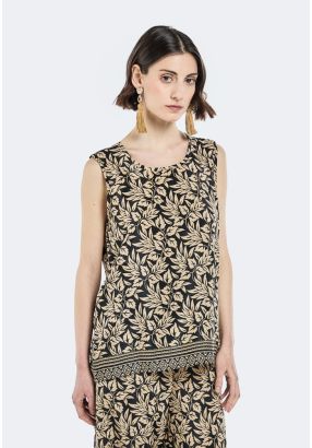 Leaf Print Sleeveless Top