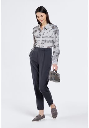 Solid Folded Hem Trousers