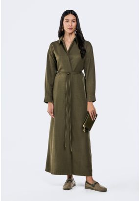 Crinkled Tie-Wasit Wrap Dress