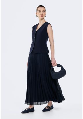 Pleated Dress With Attached Vest
