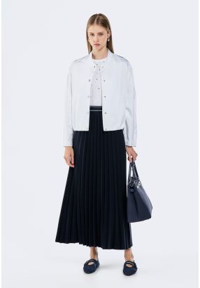 Pleated Skirt With Striped Waistband