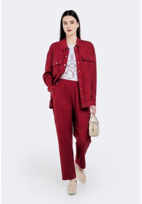 Textured Frayed Hem Trousers