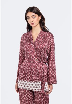 Geometric Print Notched Collar Kimono