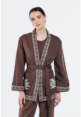 Embroidered Belted Linen Kimono