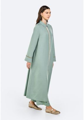 Lace Embellished Crinkled Shirt Dress