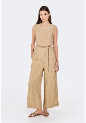 Wide Leg Textured Trousers