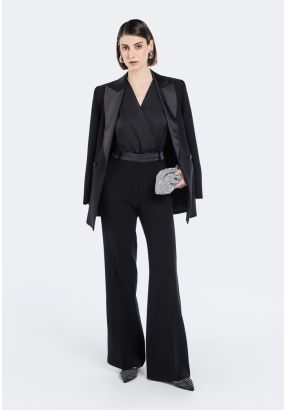 High Waist Satin Trim Trousers