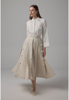 Flared Linen Pleated Skirt