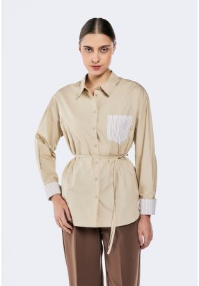 Tie-Belt Shirt With Stripe Details