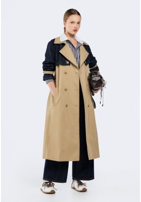 Denim Detail Trench Coat