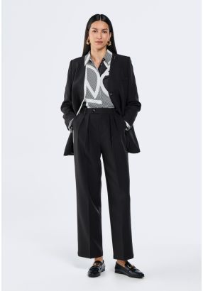 Pleated Waist Straight Cut Trousers