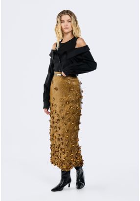 Metallic 3D Floral Embellished Skirt