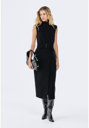 Sleeveless Belted Long Vest