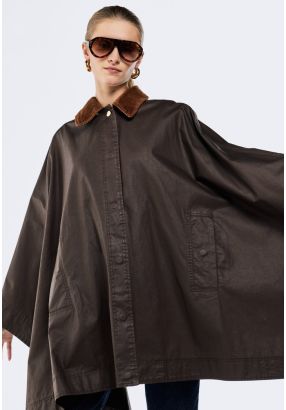 Poncho With Corduroy Collar