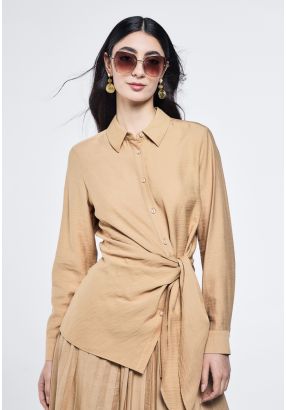 Solid Crinkled Side Tie Shirt
