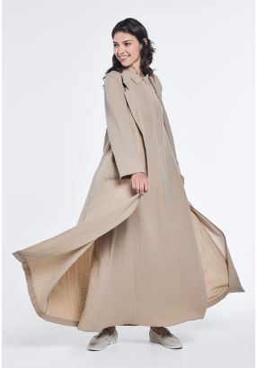 Notched Collar Crinkled Abaya