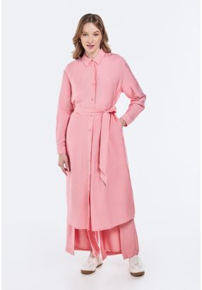 Crinkled Belted Shirt Dress