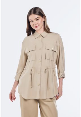 Solid Drawstring Waist Jacket