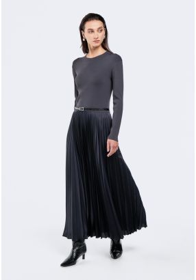 Knitted Bodice Satin Skirt Dress