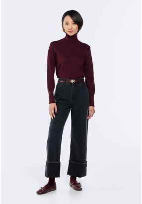 High Waist Folded Hem Jeans