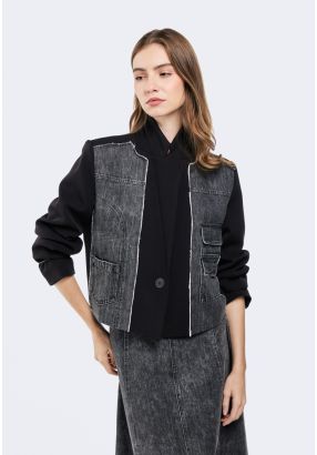 Blazer with Denim Panel Details