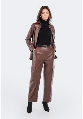 PU Leather Cargo Trousers