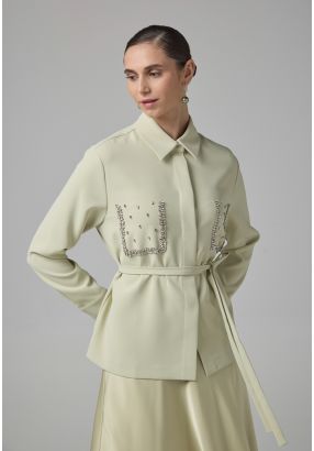 Crystal Embellished Belted Shirt
