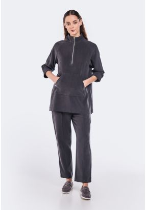 Solid Elasticated Waist Trousers