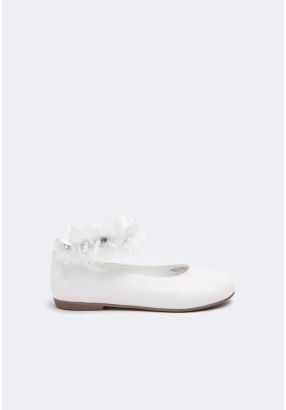 Floral Faux Pearls Flat Strap Shoes