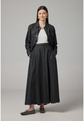 Solid Flared Denim Skirt