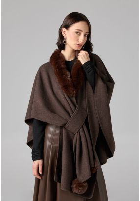 Faux Fur Embellished Poncho