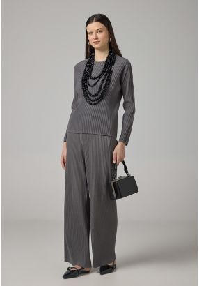 Wide Leg Pleated Solid Trousers