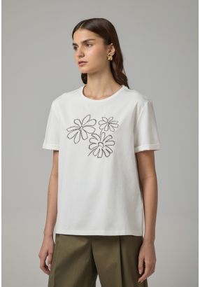Floral Embroidered Patch T-Shirt