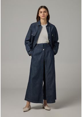 Solid Wide Leg Overlap Denim Trousers 