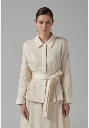 Floral Jacquard Belted Jacket