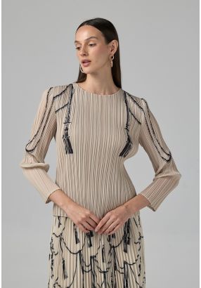 Contrast Printed Pleated Top
