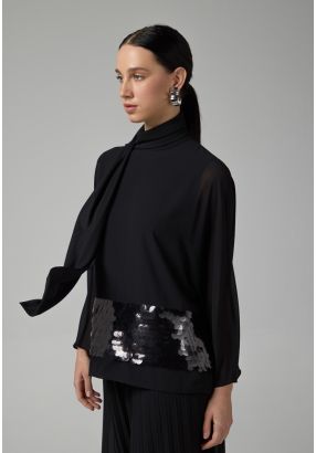 Solid Kimono Sleeve Sequin Blouse