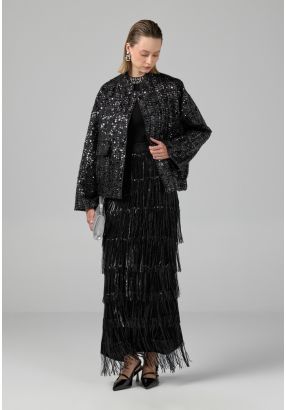 Knitted Sequins Fringe Skirt