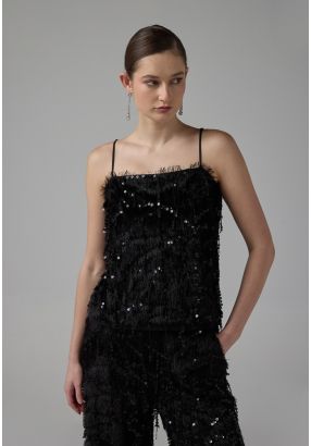 Solid Sleeveless Sequin Cropped Top