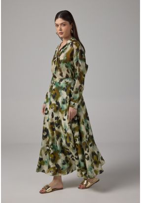 Flared Printed Maxi Skirt
