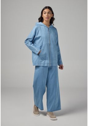 Solid Wide Leg Denim Trousers