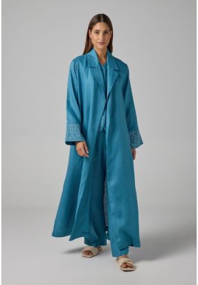 Embroidered Contrast Maxi Belted Abaya