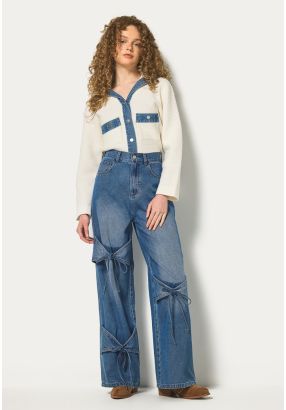 Ribbon Detailed Wide leg Jeans