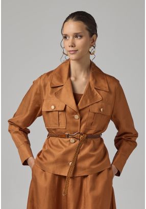 Double Breasted Notched Collar Solid Jacket