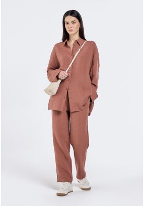 Elastic Waist Crinkled Trousers