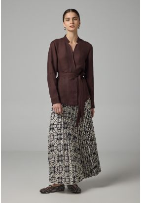 Printed Pleated Elastic Waistband Skirt