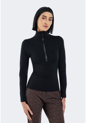 Bodycon Zippered Turtleneck Top