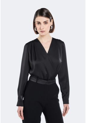 Long Sleeves Satin Bodysuit Top