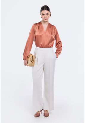 Solid Pleated Waist Trousers